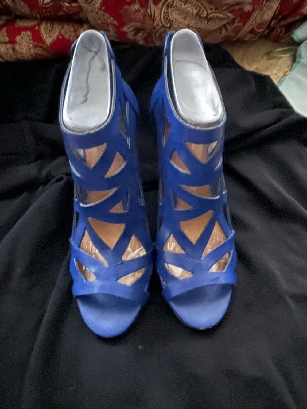 Fergalicious Royal Blue Strappy Cutout Peep-Toe Heels